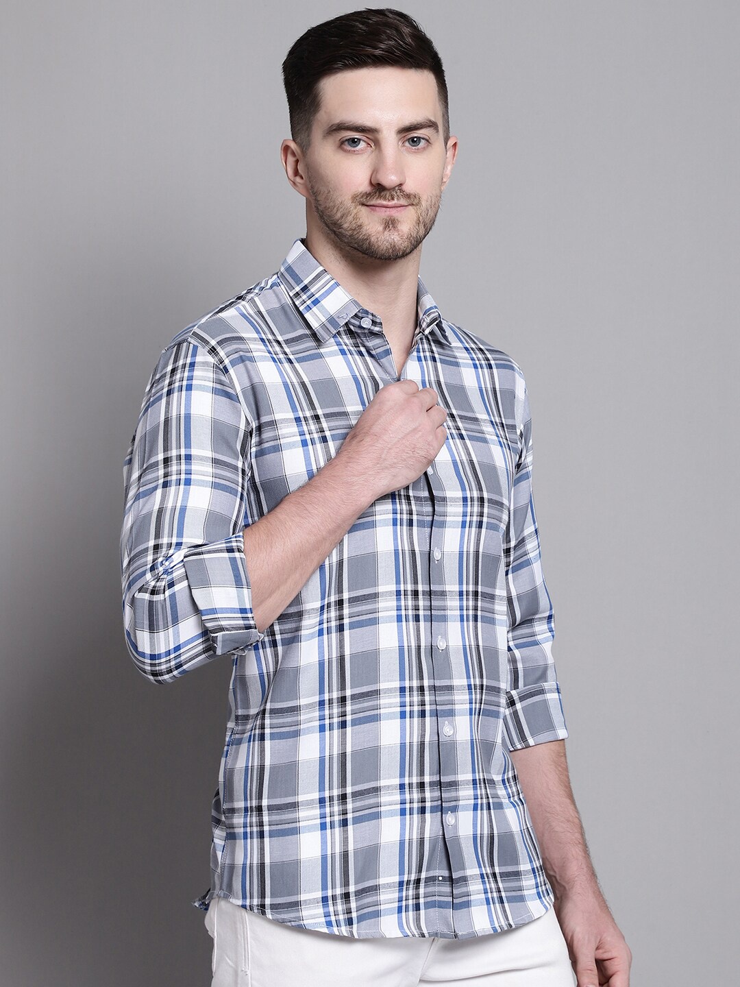 

JAINISH Tartan Checks Checked Pure Cotton Classic Casual Shirt, Grey