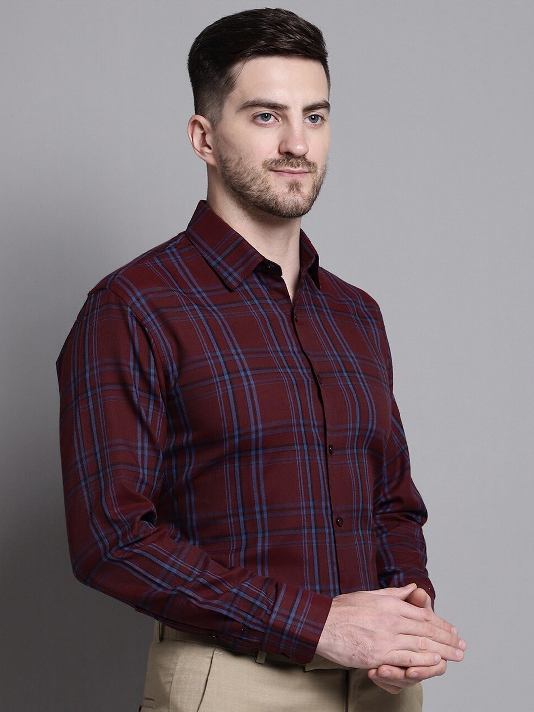 

JAINISH Tartan Checks Checked Pure Cotton Classic Formal Shirt, Maroon