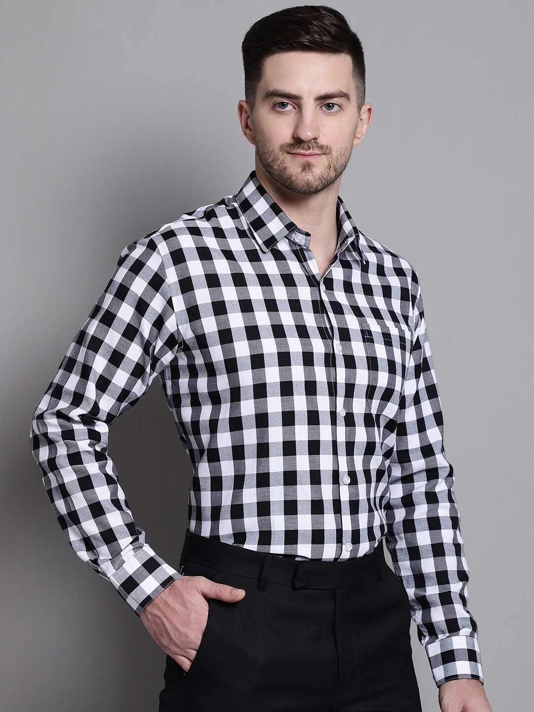

JAINISH Buffalo Checks Checked Pure Cotton Classic Formal Shirt, Black