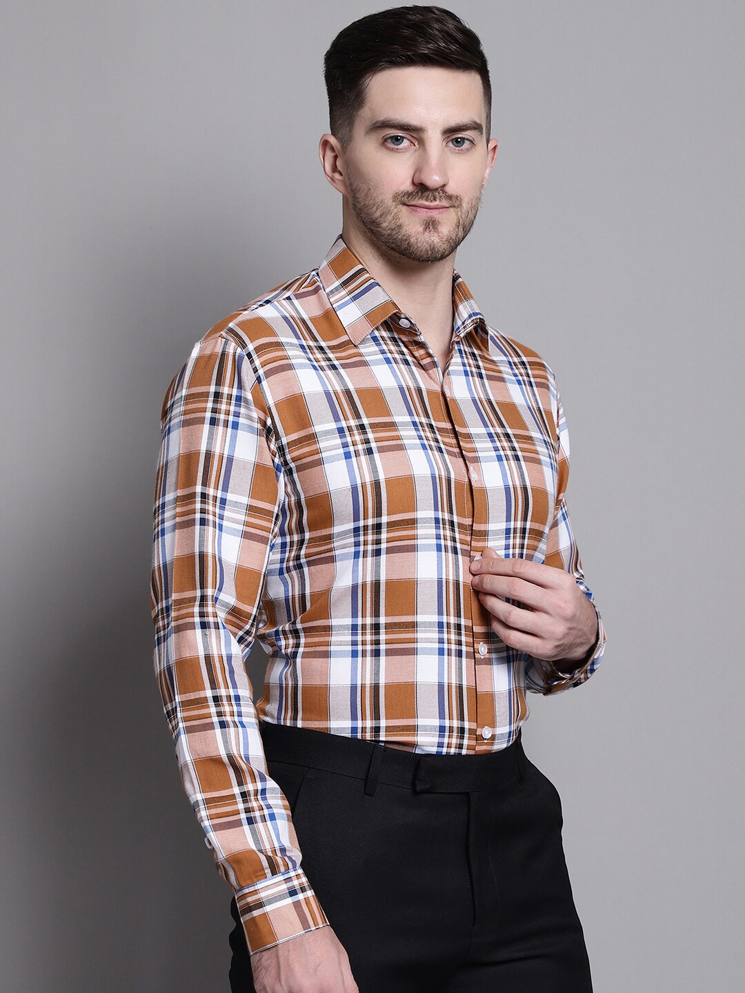 

JAINISH Tartan Checks Checked Pure Cotton Classic Formal Shirt, Orange
