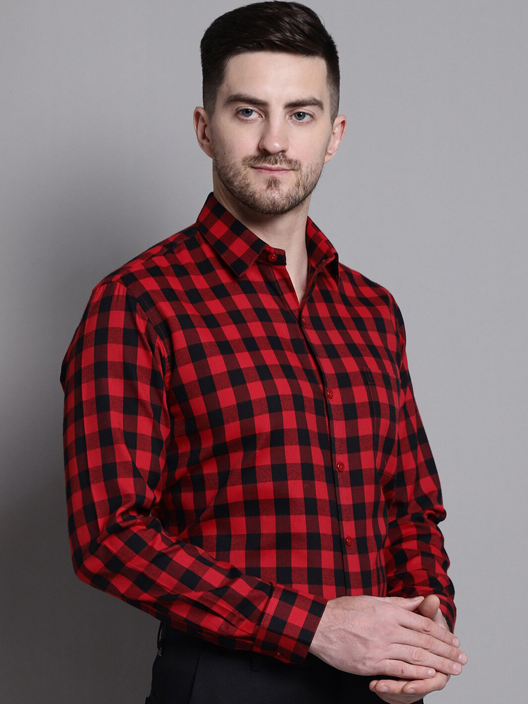 

JAINISH Buffalo Checks Checked Pure Cotton Classic Formal Shirt, Red