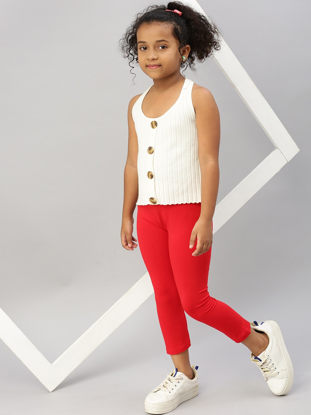 

De Moza Girls Three-Fourth length Leggings, Red