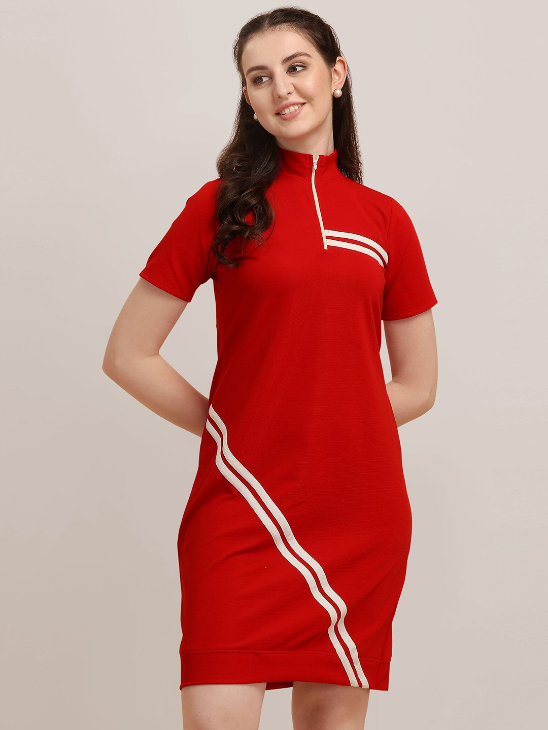 

BAESD High Neck Short Sleeves T-shirt Dress, Red