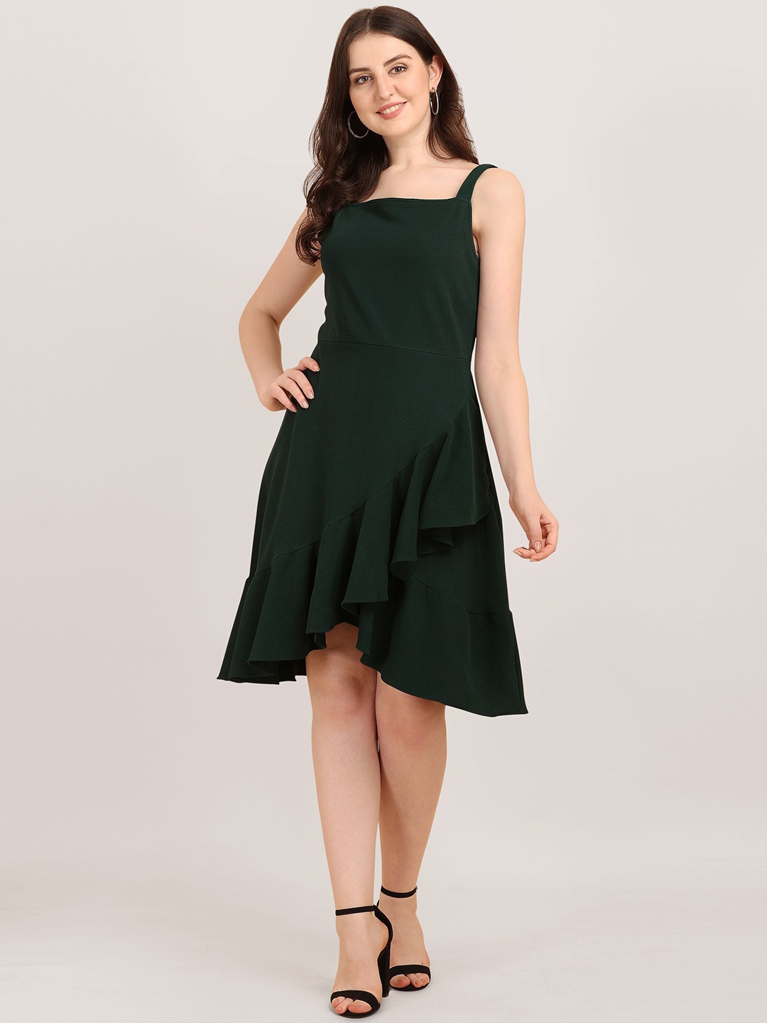 

BAESD Square Neck Shoulder Straps A-Line Dress, Green