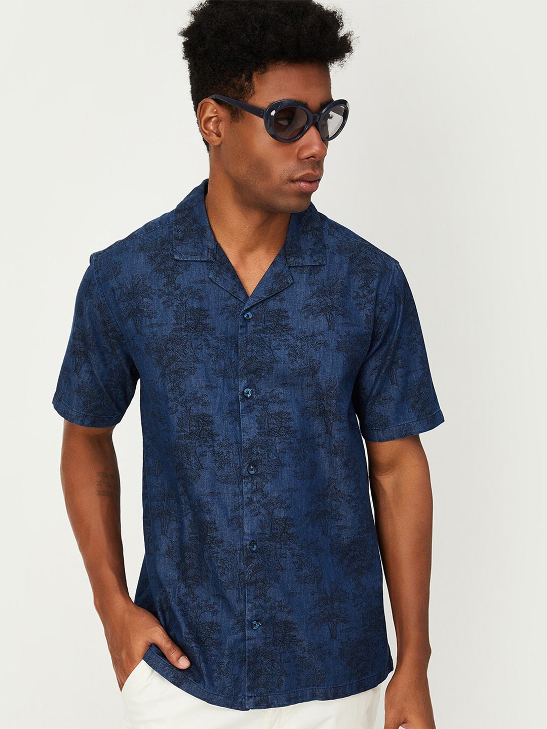

max Floral Opaque Printed Casual Shirt, Blue