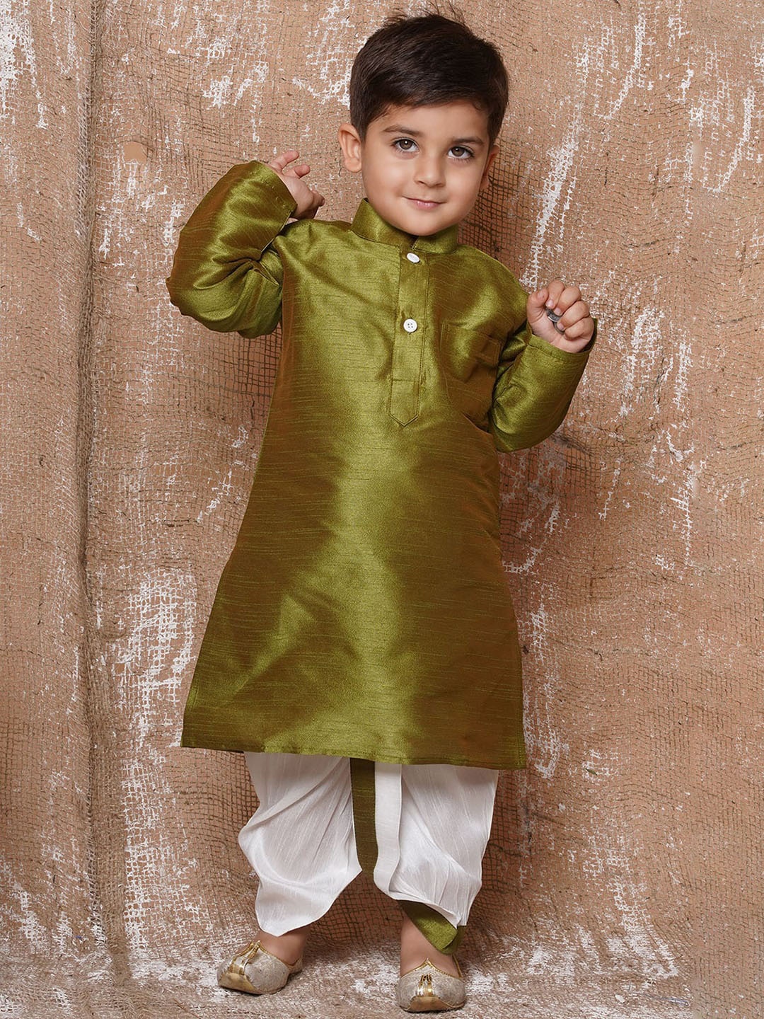 

Aj DEZInES Boys Regular Kurta With Dhoti Pants, Olive