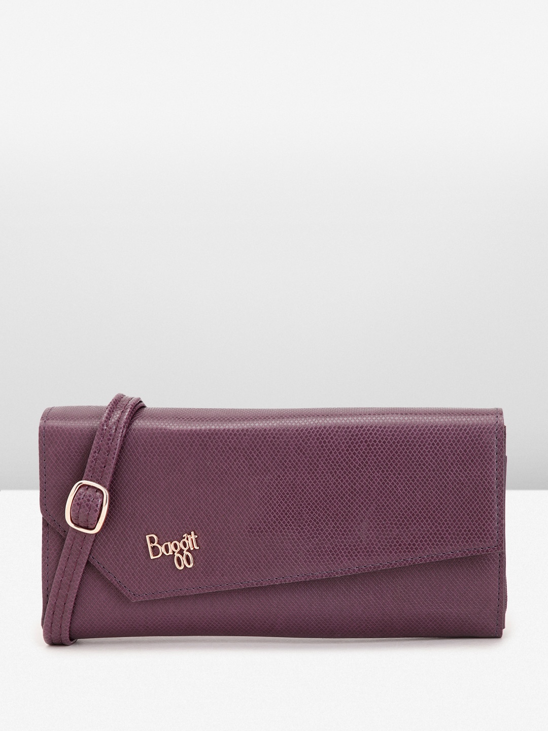 

Baggit Women Micro-Textured PU Envelope & Zip Around Wallet With A Detachable Sling Strap, Burgundy