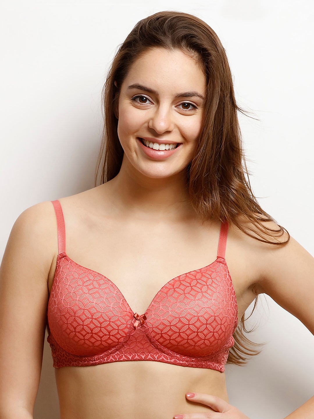 

Zivame Red Printed Non-Wired Lightly Padded T-shirt Bra