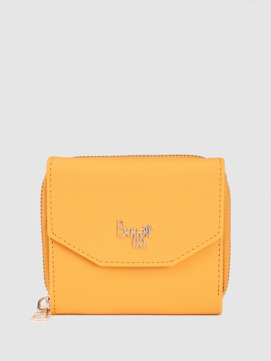 

Baggit Women Geometric Textured Three Fold Wallet, Yellow