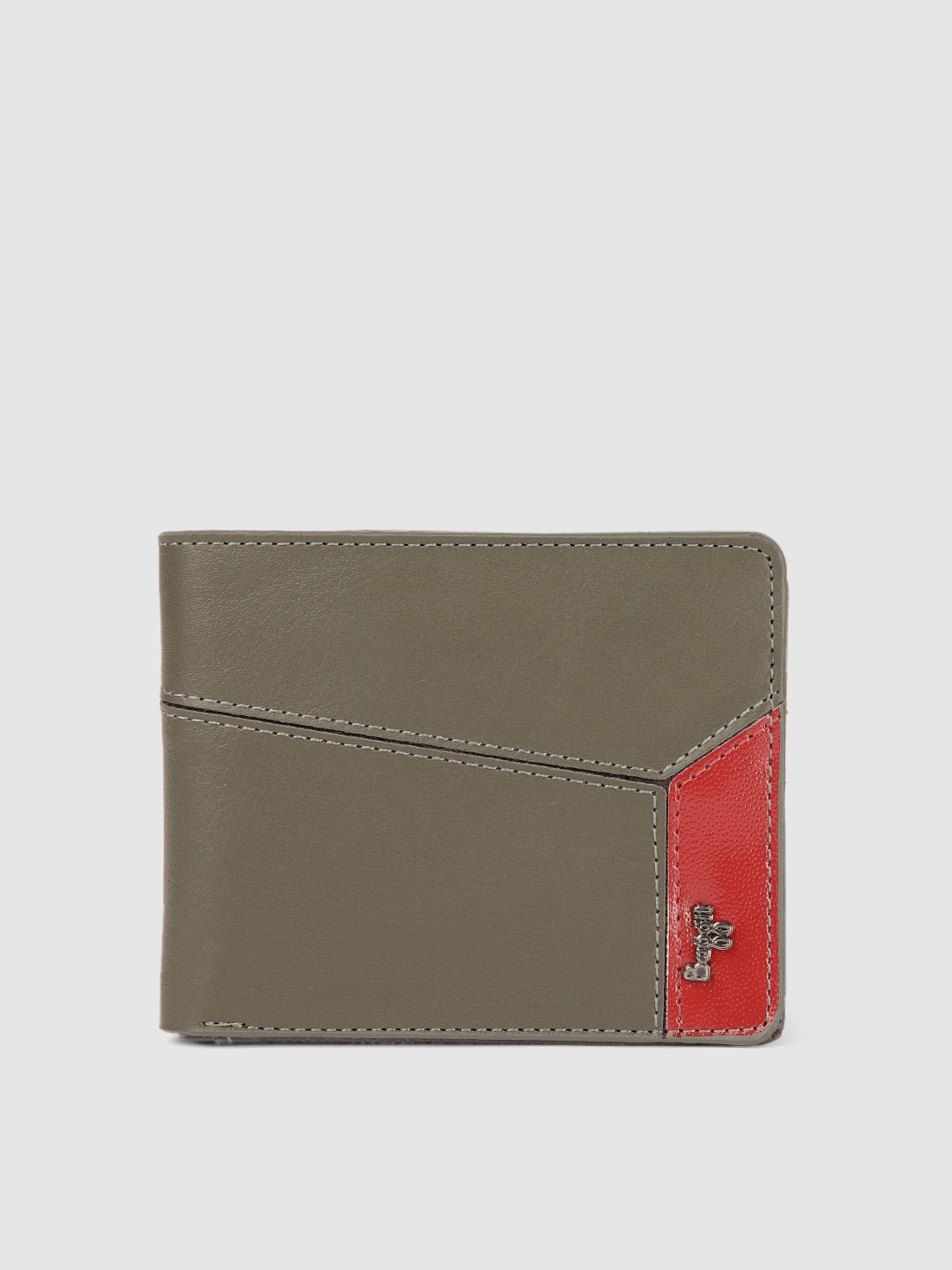 

Baggit Men Bichrome Solid Two Fold Wallet, Olive