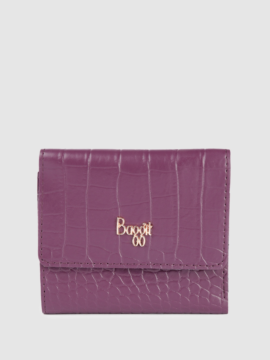 

Baggit Women Animal Textured Three Fold Wallet, Purple