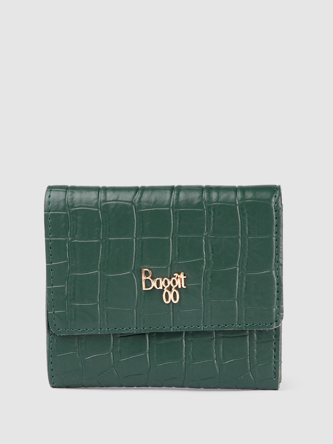 

Baggit Women Animal Textured Three Fold Wallet, Green