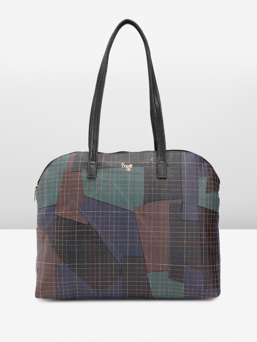 

Baggit Colourblocked Self Checked & Textured Oversized Shoulder Bag With Patchwork Detail, Black