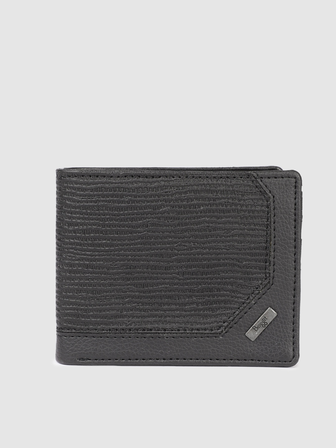 

Baggit Men Abstract Textured Two Fold Wallet, Black