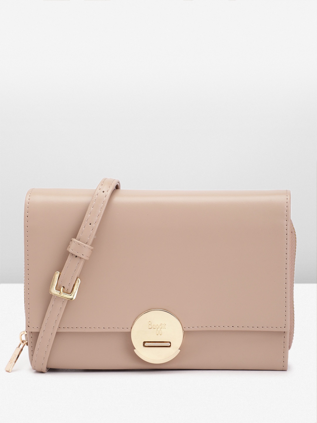

Baggit Solid PU Structured Sling Bag, Beige