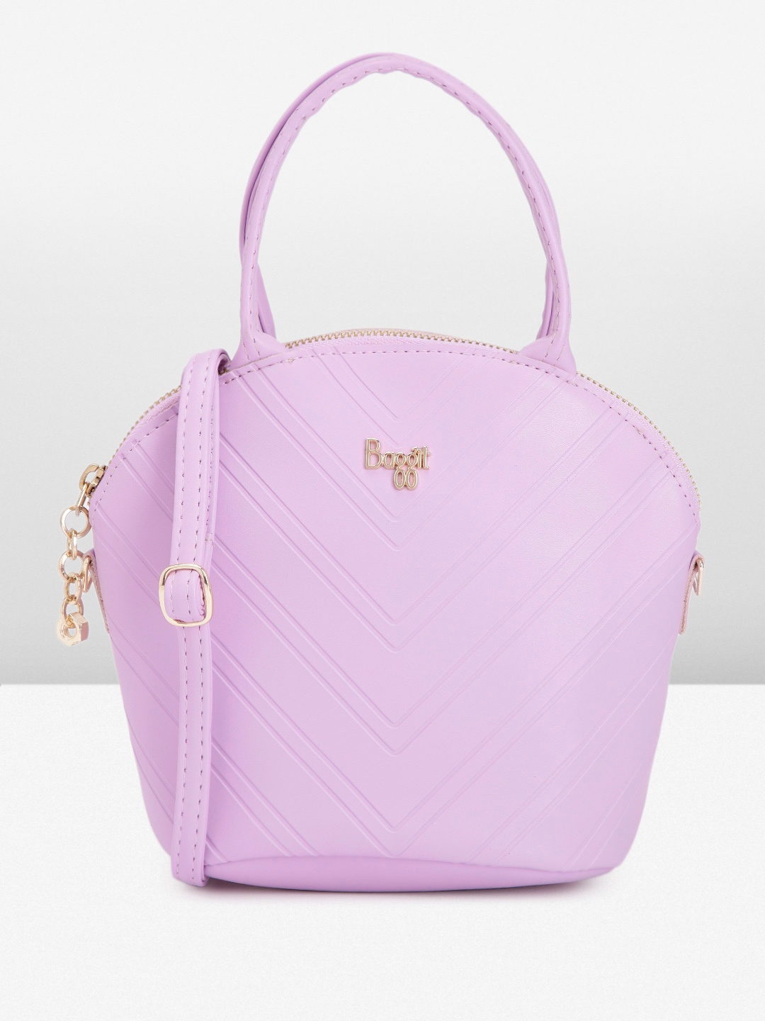

Baggit Geometric Self Design PU Structured Handheld Bag, Pink