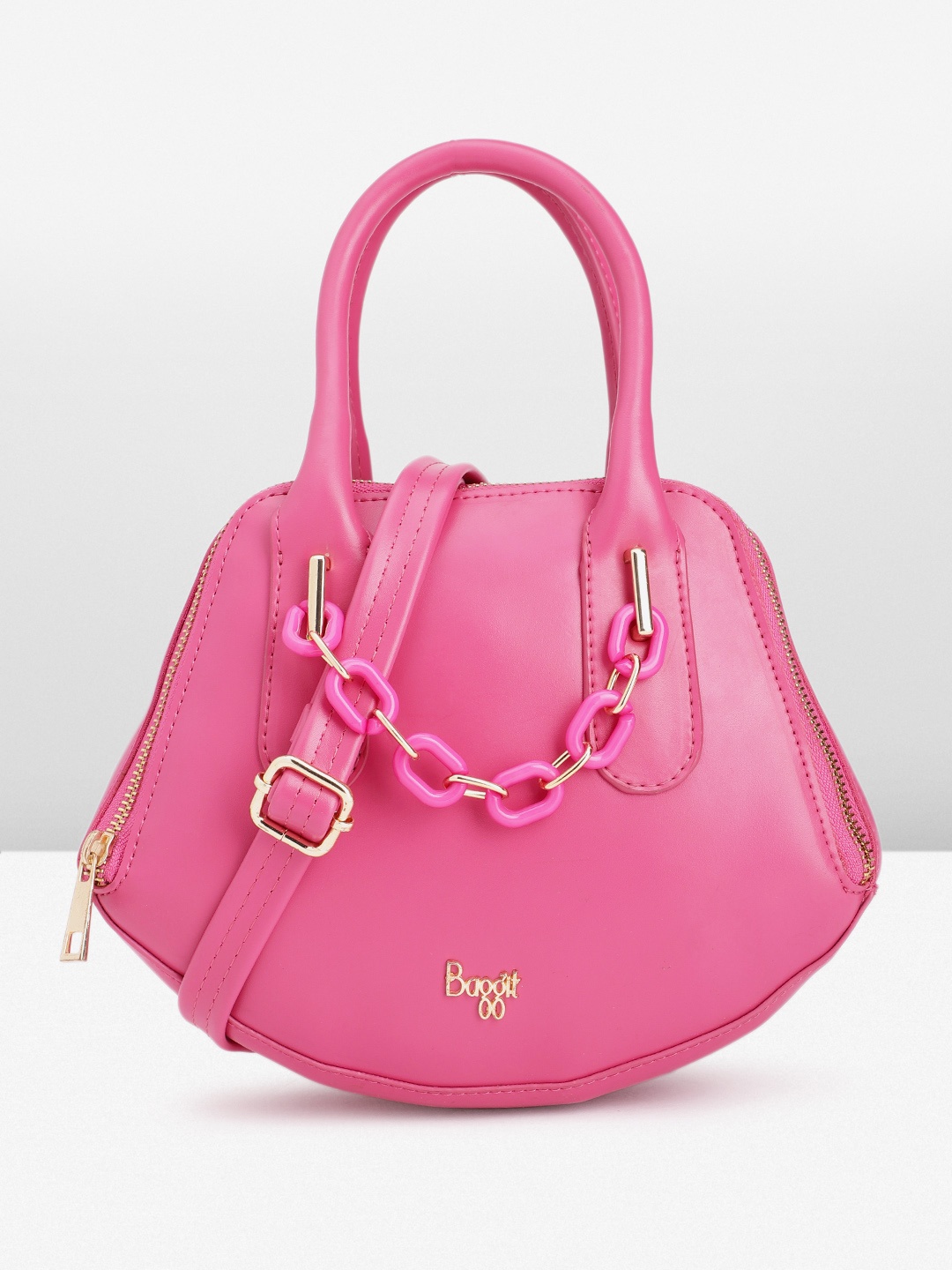 

Baggit Solid PU Structured Handheld Bag With Link Chain Embellished Detail, Fuchsia