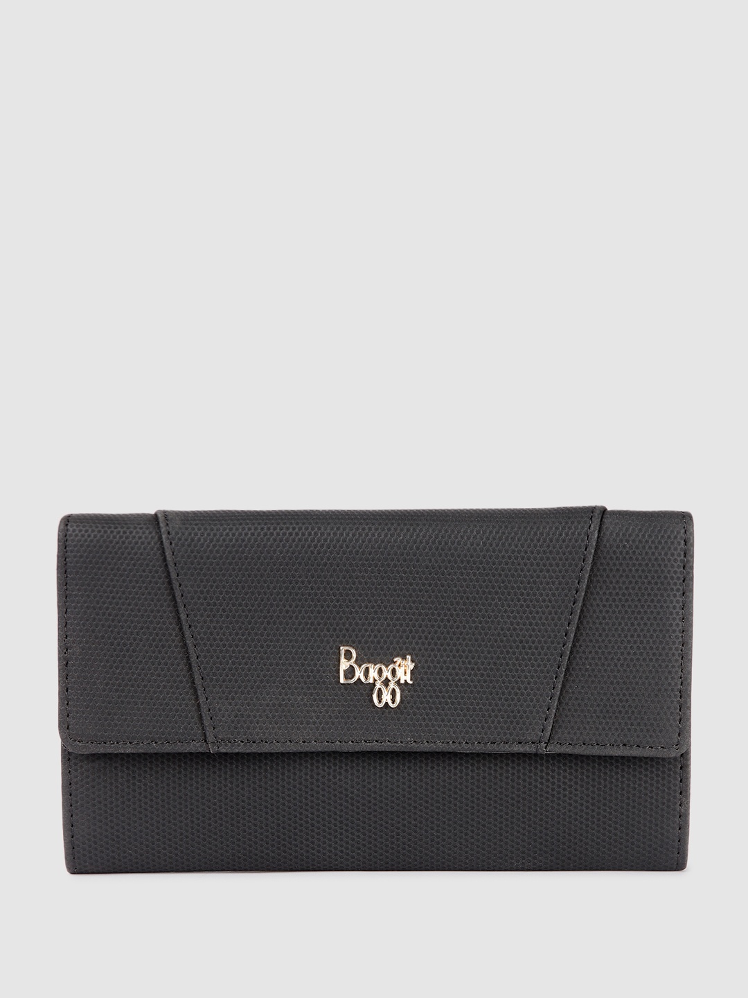 

Baggit Women Geometric Textured Three Fold Wallet, Black