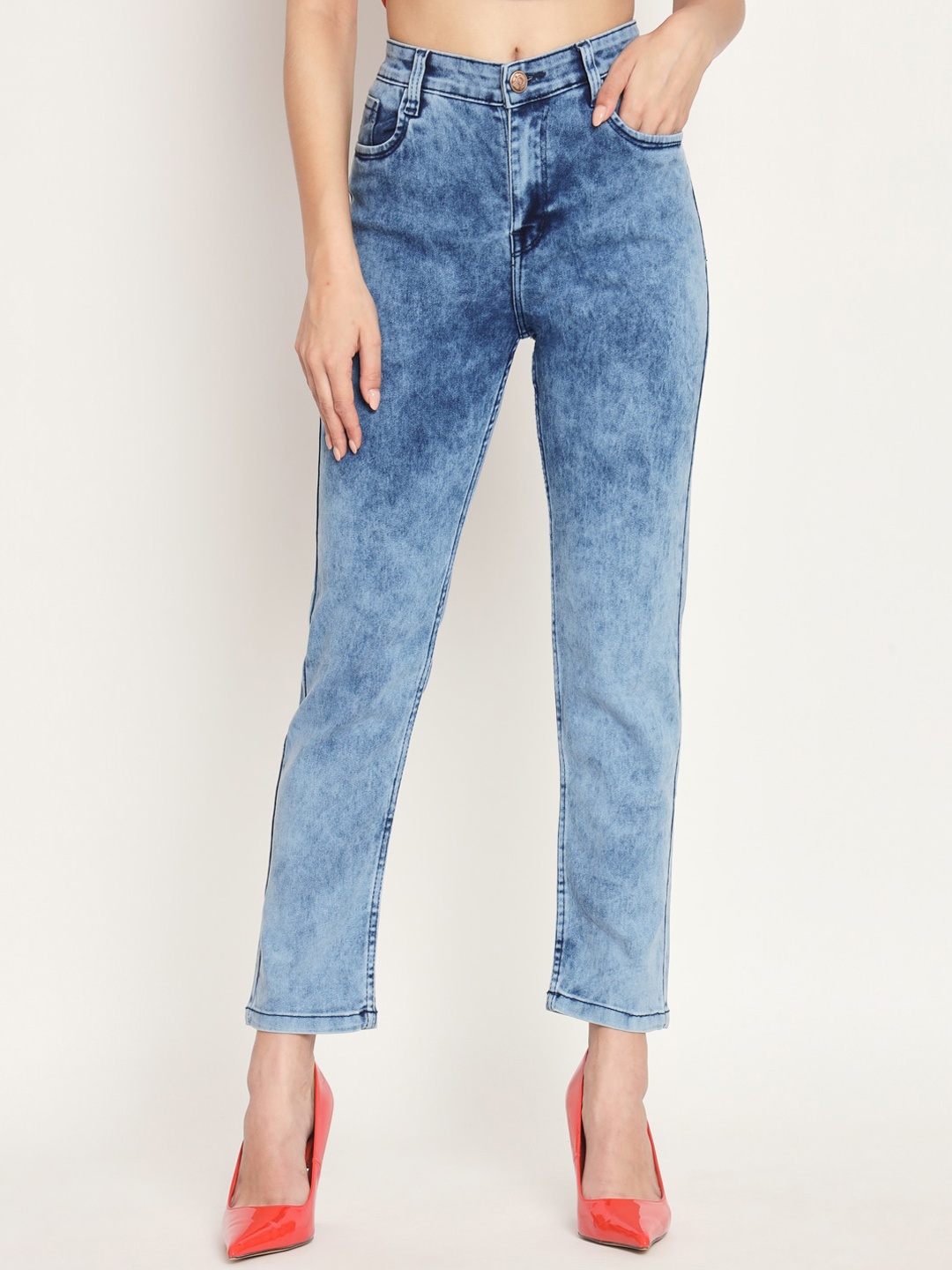 

AngelFab Women Jean Slim Fit High-Rise Heavy Fade Stretchable Jeans, Blue