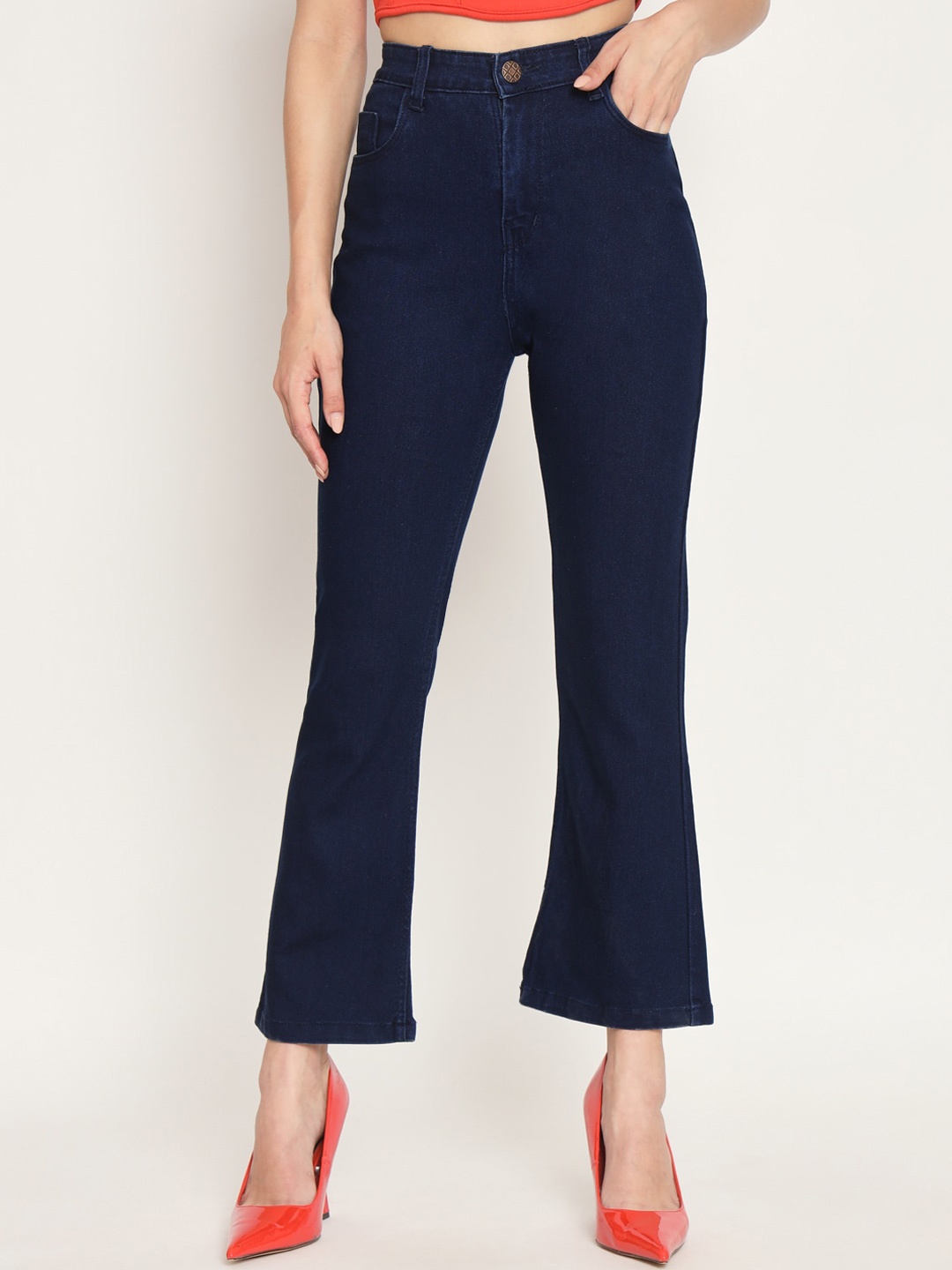 

AngelFab Women Jean Bootcut High-Rise Stretchable Jeans, Blue