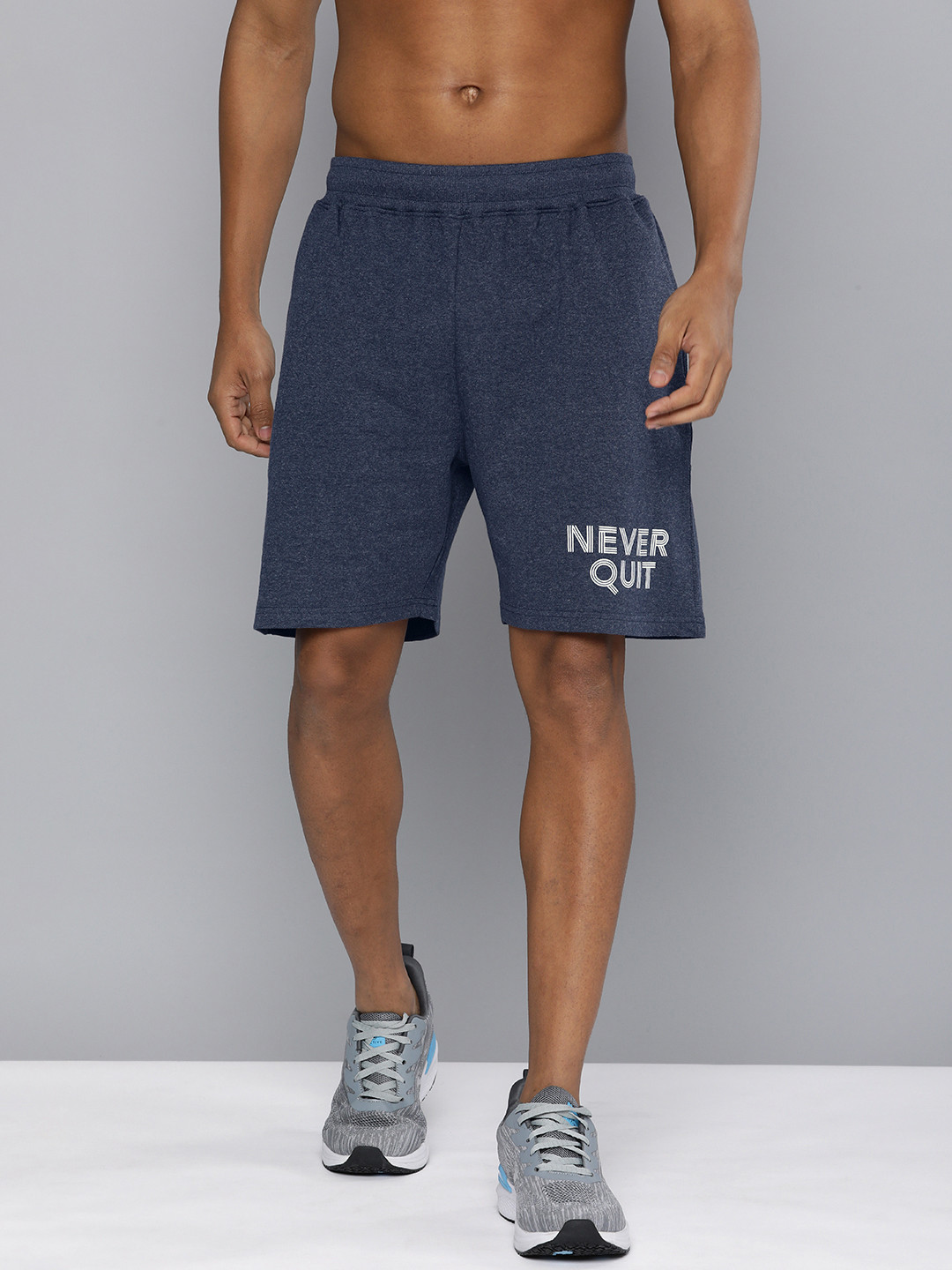 

HRX by Hrithik Roshan Men Mid-Rise Minimal Typography Graphic Print Shorts, Blue