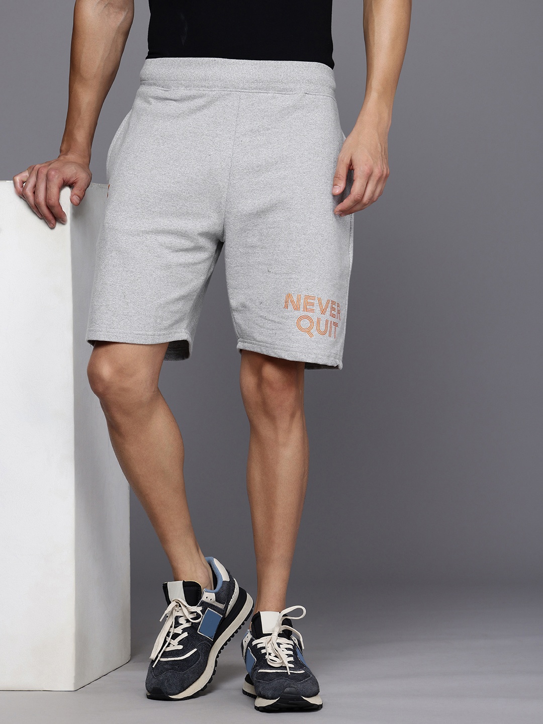 

HRX by Hrithik Roshan Men Typography Printed Regular Shorts, Grey melange