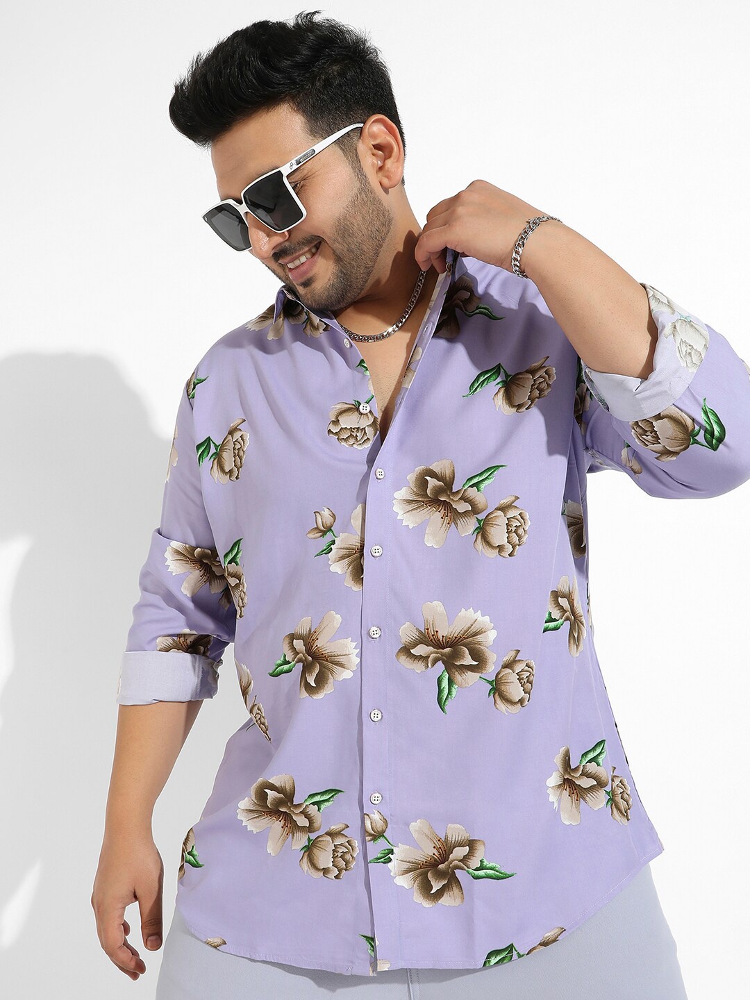 

Instafab Plus Classic Opaque Printed Casual Shirt, Lavender