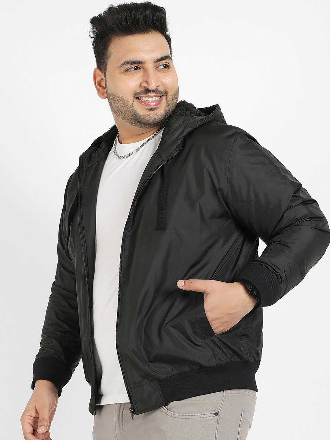 

Instafab Plus Hooded Bomber Jacket, Black