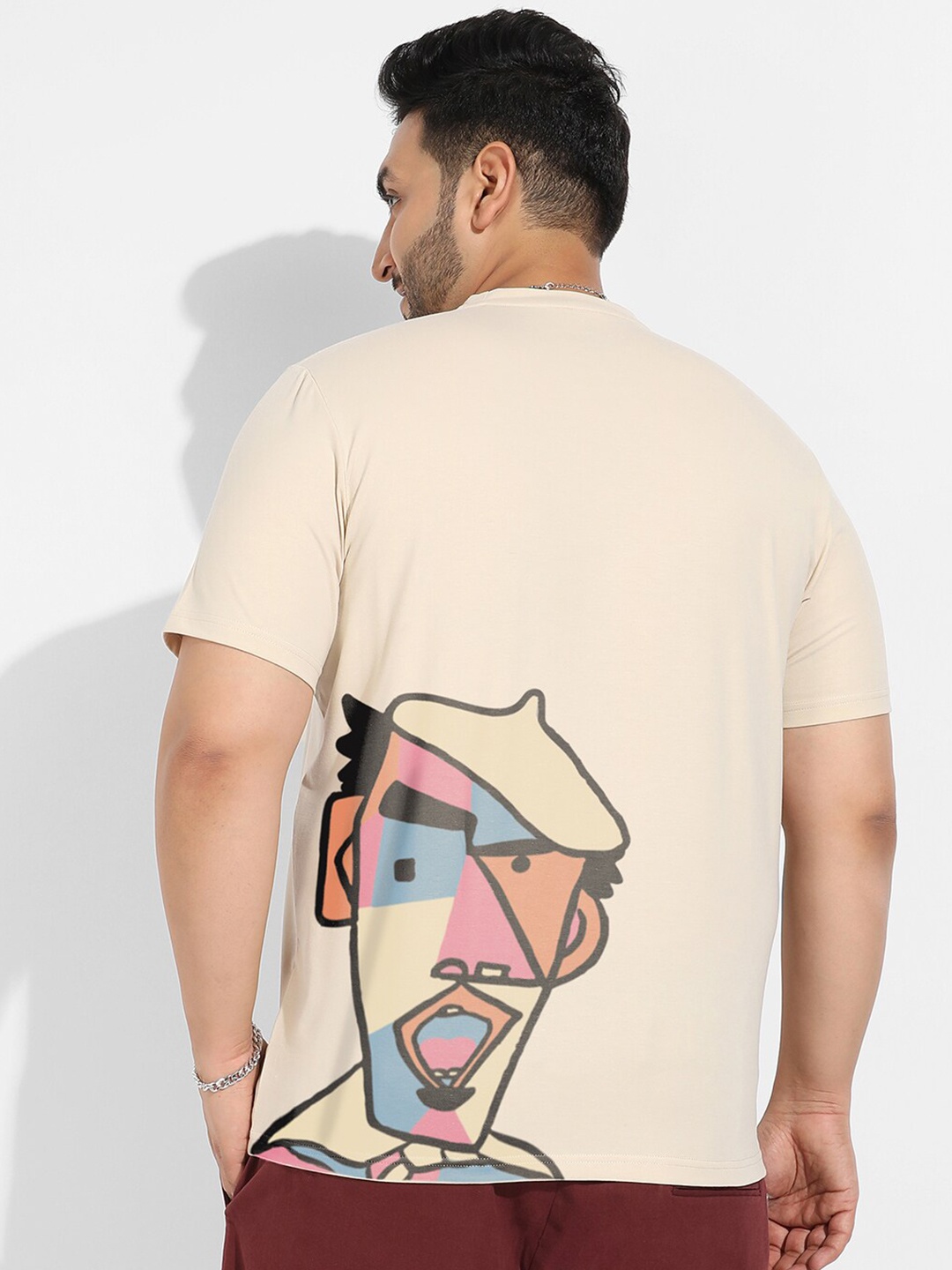 

Instafab Plus Plus Size Graphic Printed Cotton T-shirt, Beige