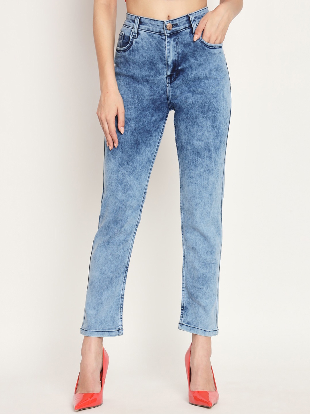 

BAESD Women Jean Slim Fit High-Rise Heavy Fade Stretchable Jeans, Blue