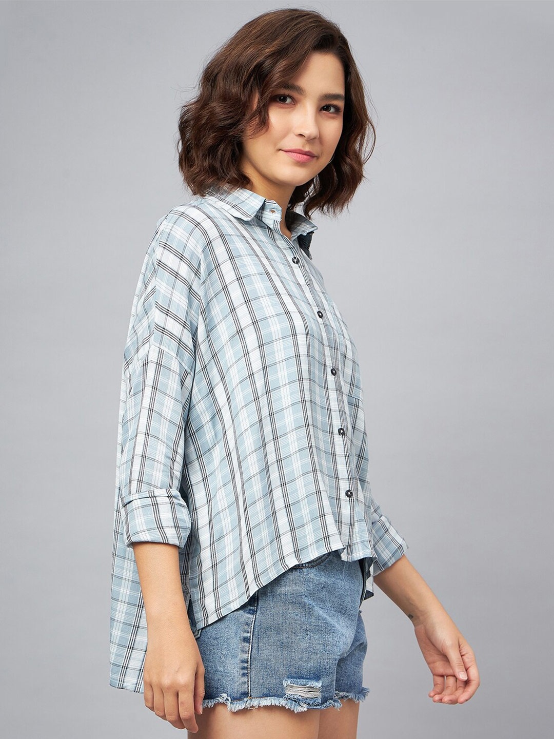 

CHIMPAAANZEE Tartan Checked Oversized Casual Shirt, Grey