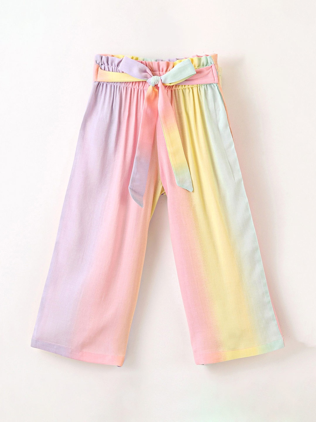 

CrayonFlakes Girls Tie And Dye Belted Palazzos, Pink