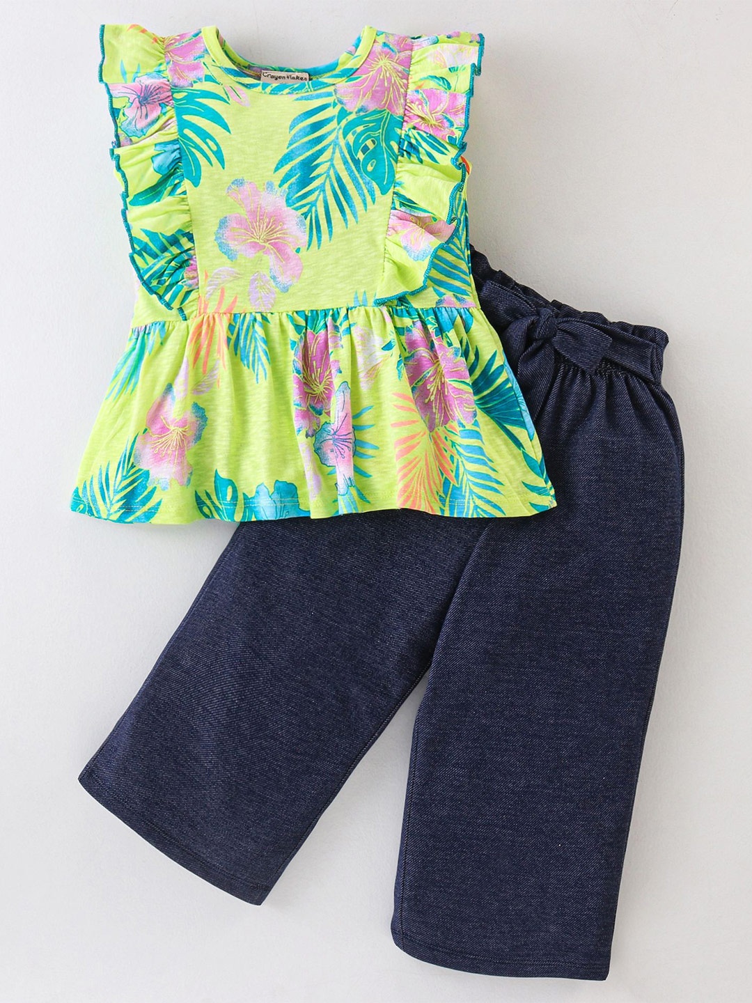 

CrayonFlakes Girls Printed Top With Plazzo, Green