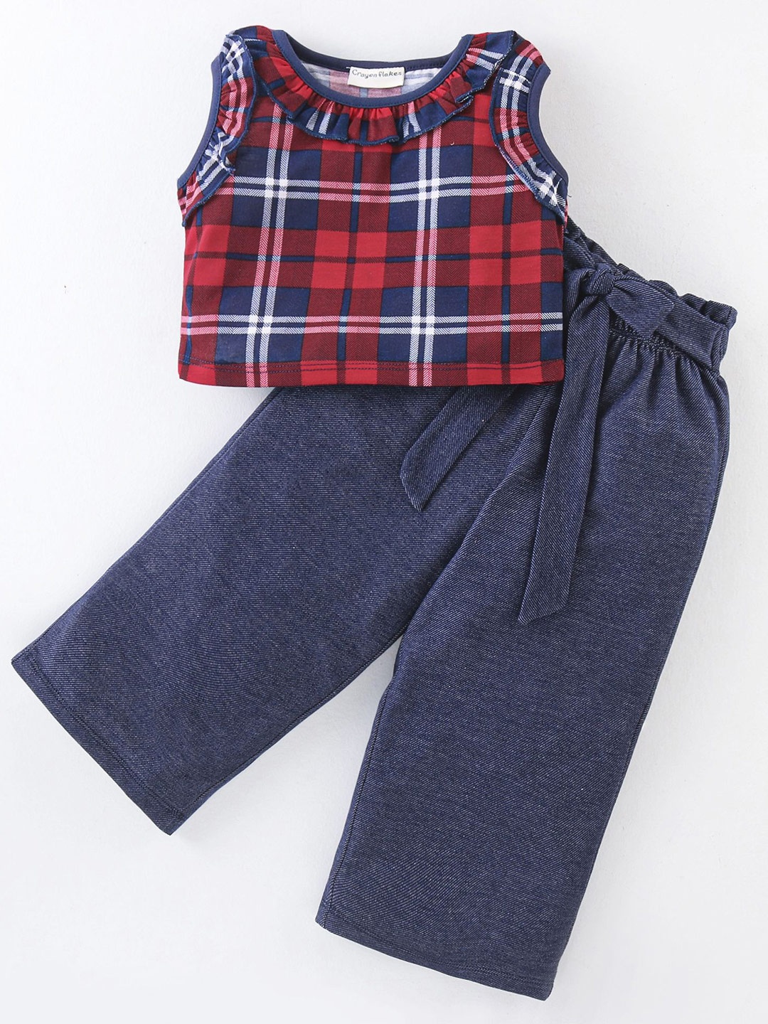 

CrayonFlakes Girls Checked Top With Palazzos, Blue