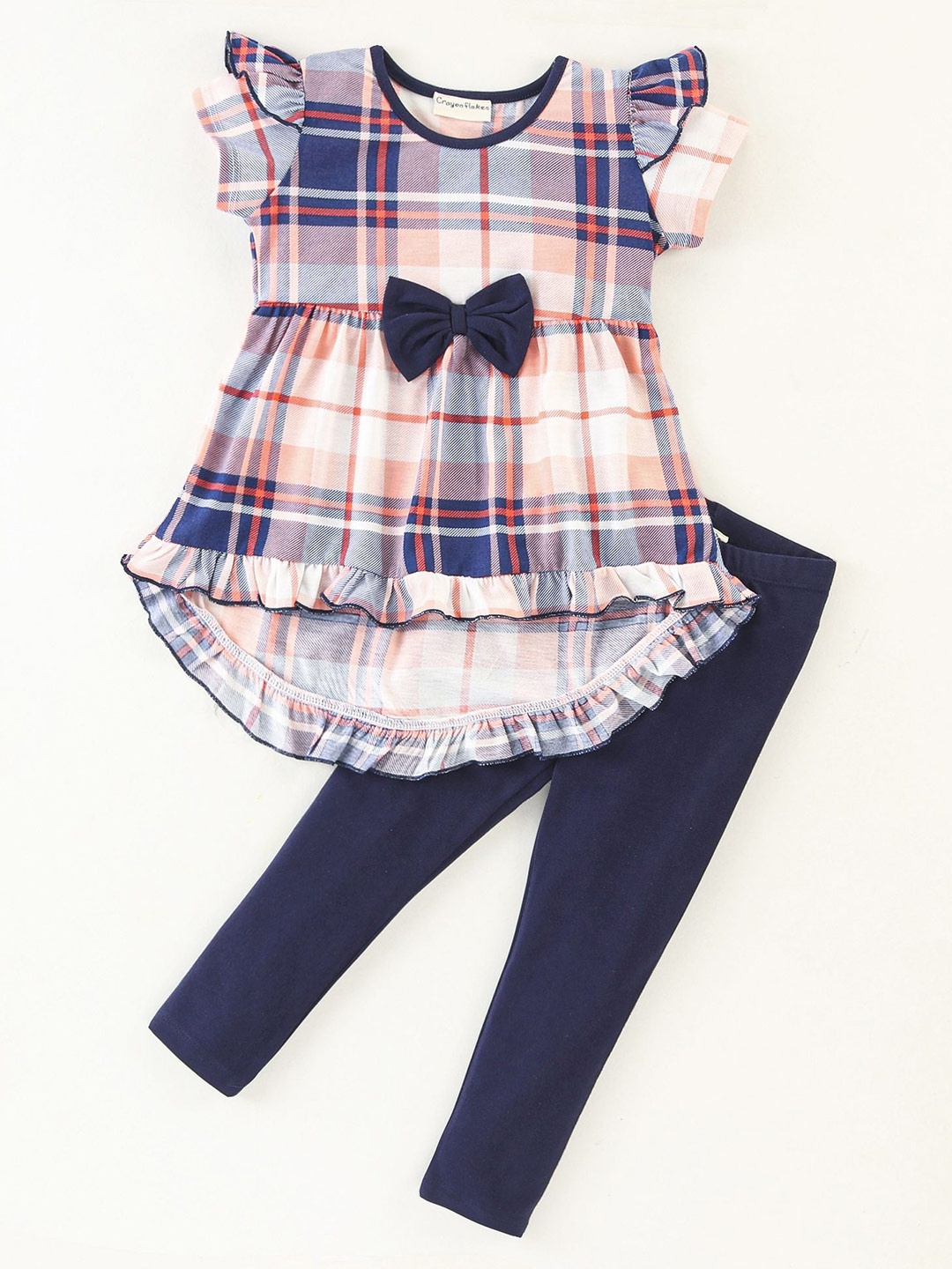 

CrayonFlakes Girls Checked Top With Leggings, Blue