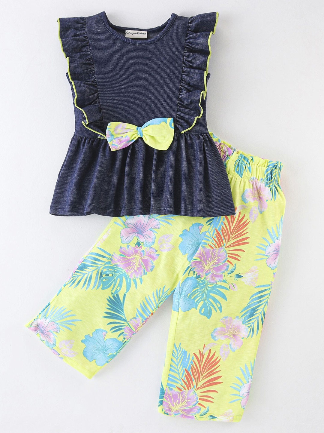 

CrayonFlakes Girls Floral Top With Palazzos, Navy blue