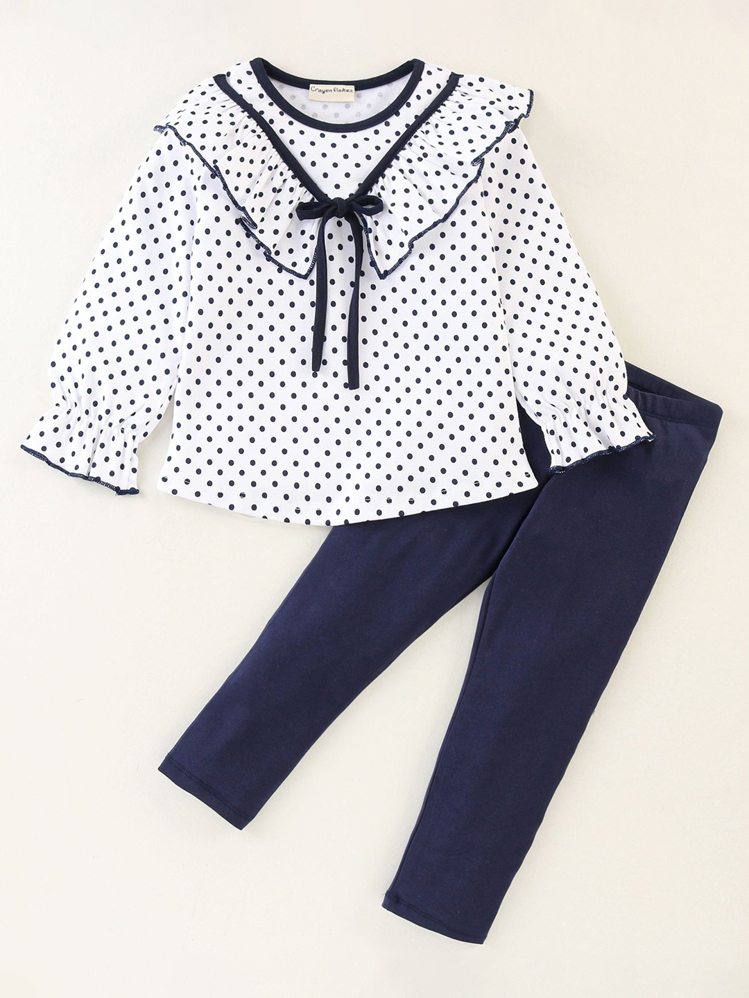 

CrayonFlakes Girls Printed Top With Leggings, Off white