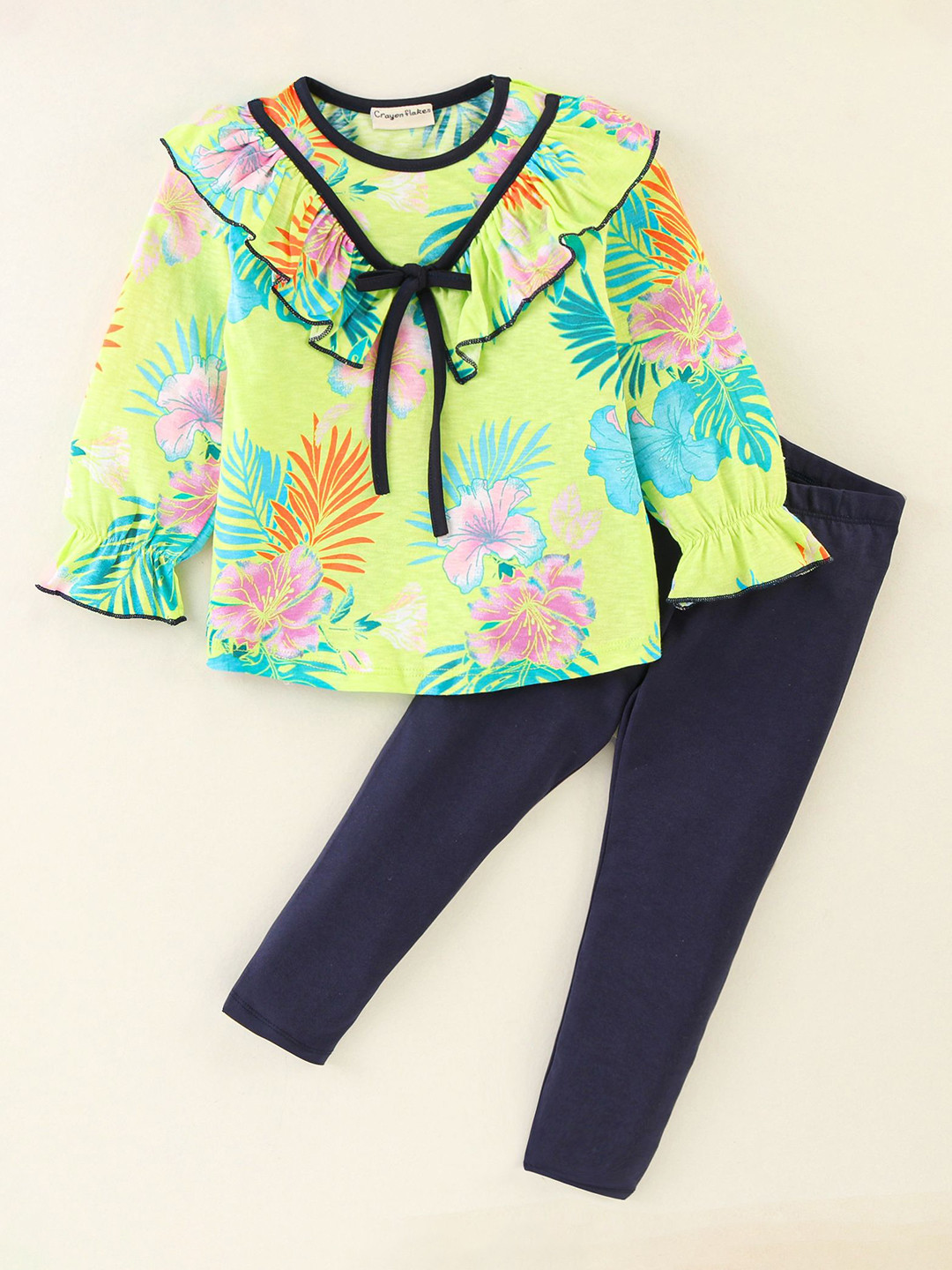 

CrayonFlakes Girl Printed Top With Leggings, Green