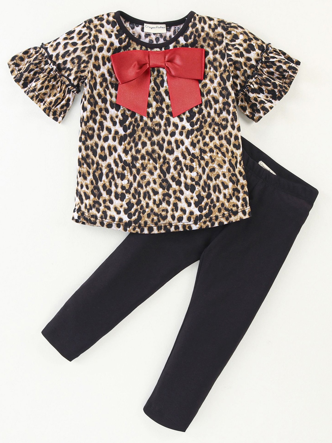 

CrayonFlakes Girls Printed Top with Leggings, Black