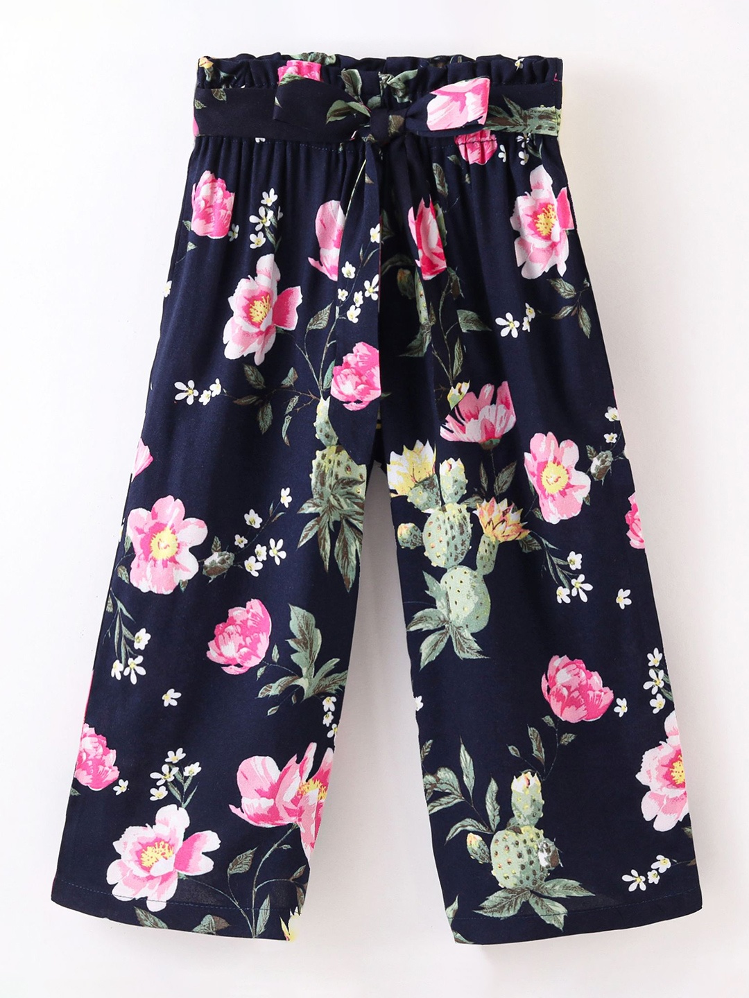 

CrayonFlakes Girls Floral Printed Palazzos, Navy blue