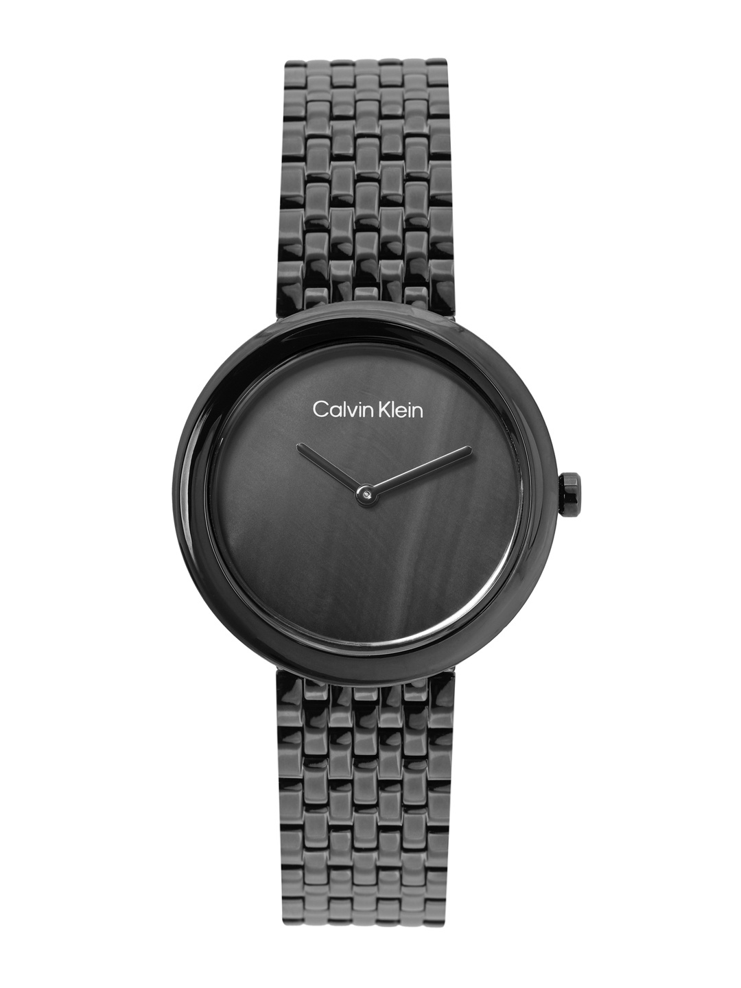 

Calvin Klein Women Twisted Bezel Mother of Pearl Bracelet Style Analogue Watch 25200323, Black