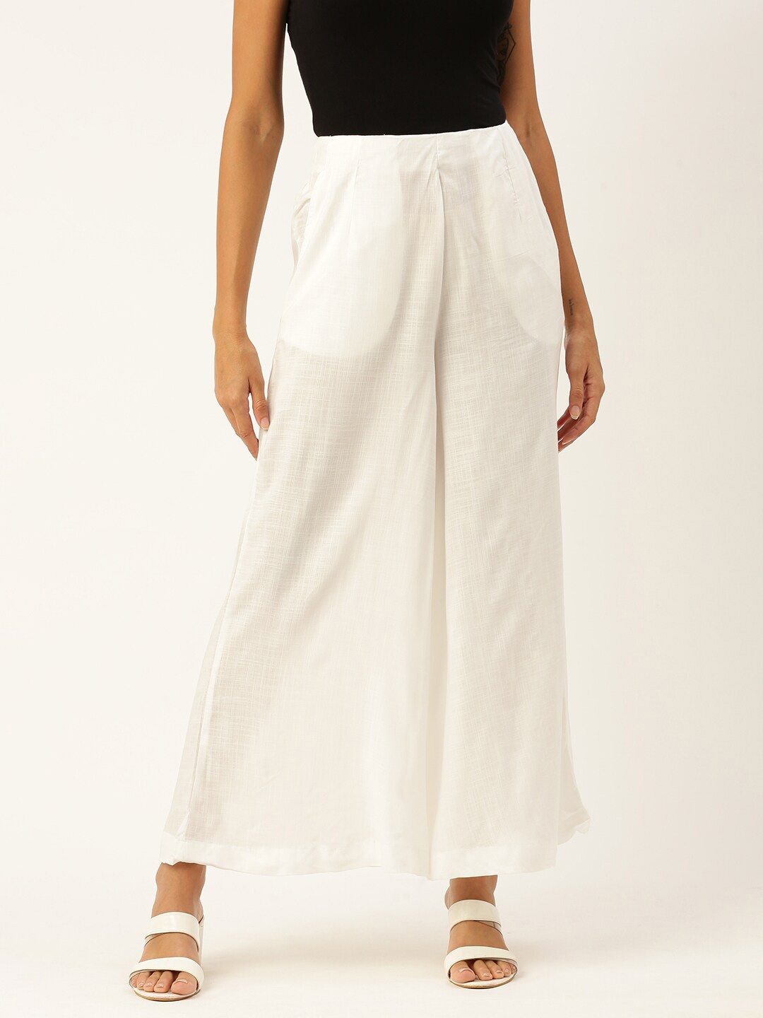 

De Moza Women Cropped Wide Leg Palazzos, White