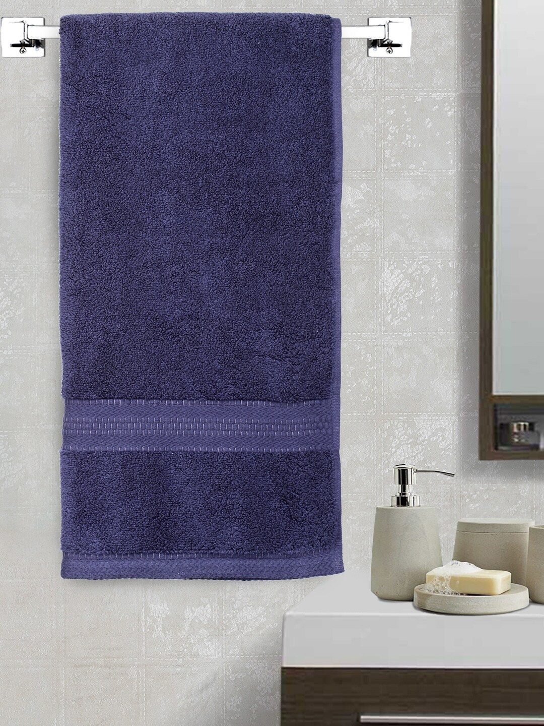 

Weaving Magic Navy Blue Solid Cotton 650 GSM Bath Towel