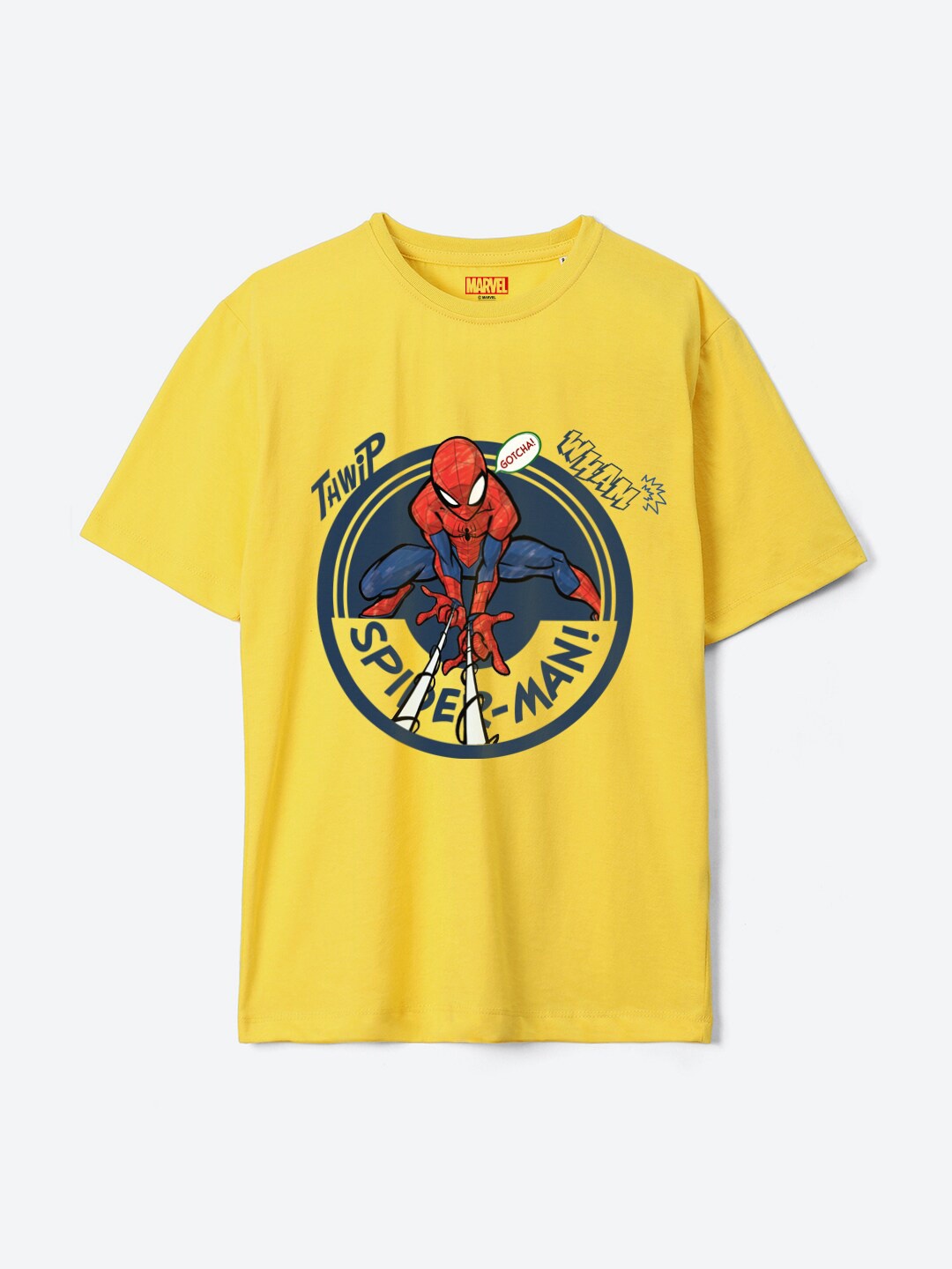 

YK Marvel Boys Spiderman Printed Oversized Fit Pure Cotton T-shirt, Yellow