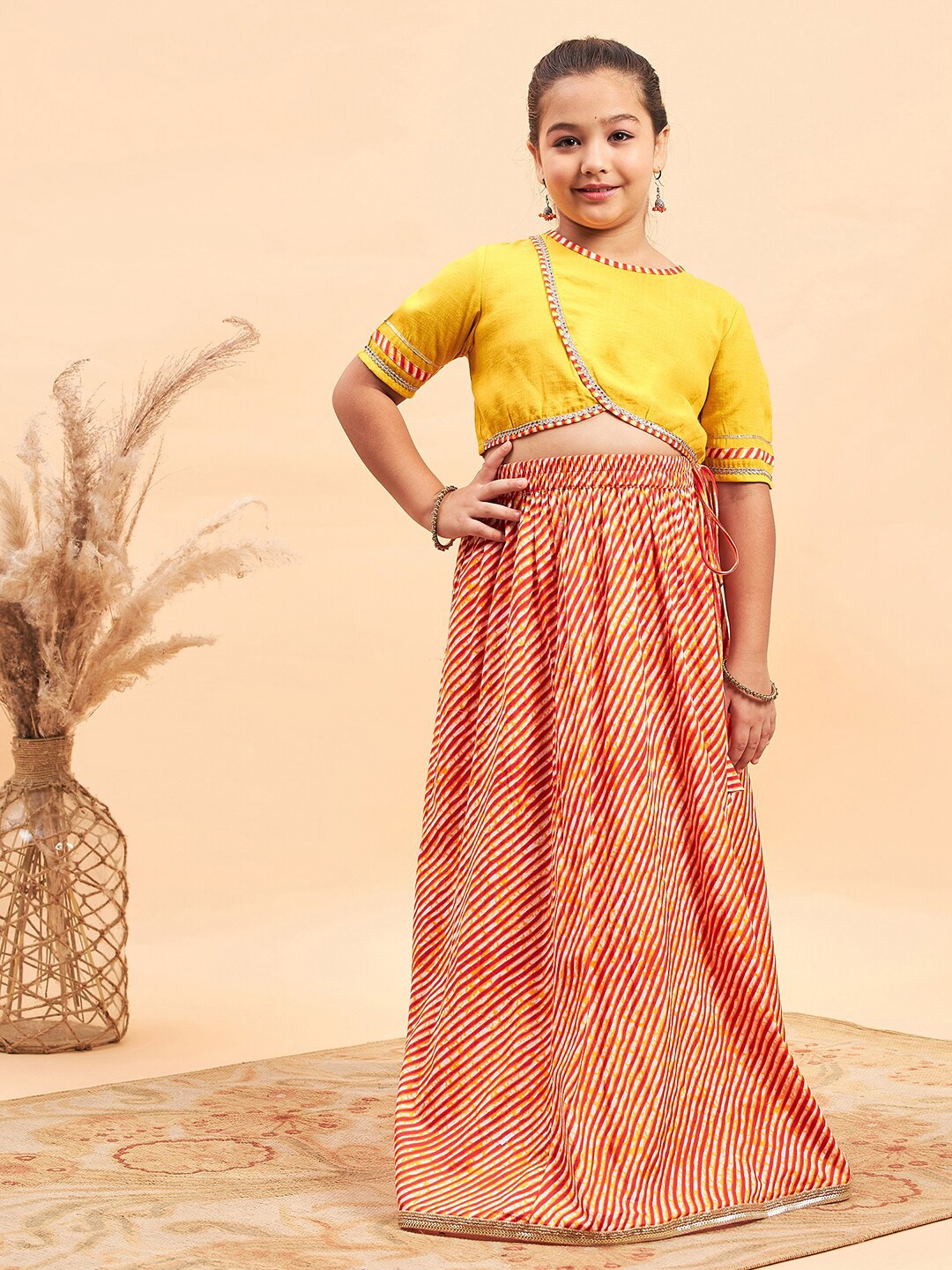 

Stylo Bug Girls Leheriya Gotta Patti Cotton Lehenga Choli, Yellow