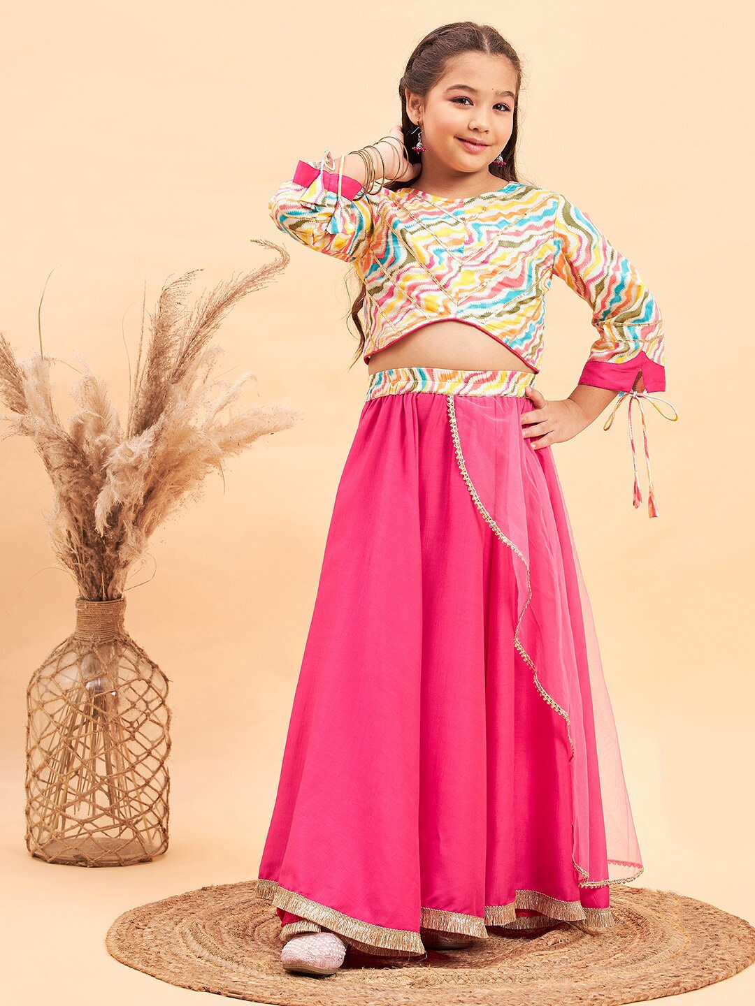 

Stylo Bug Girls Abstract Printed Ready to Wear Lehenga Choli, Pink