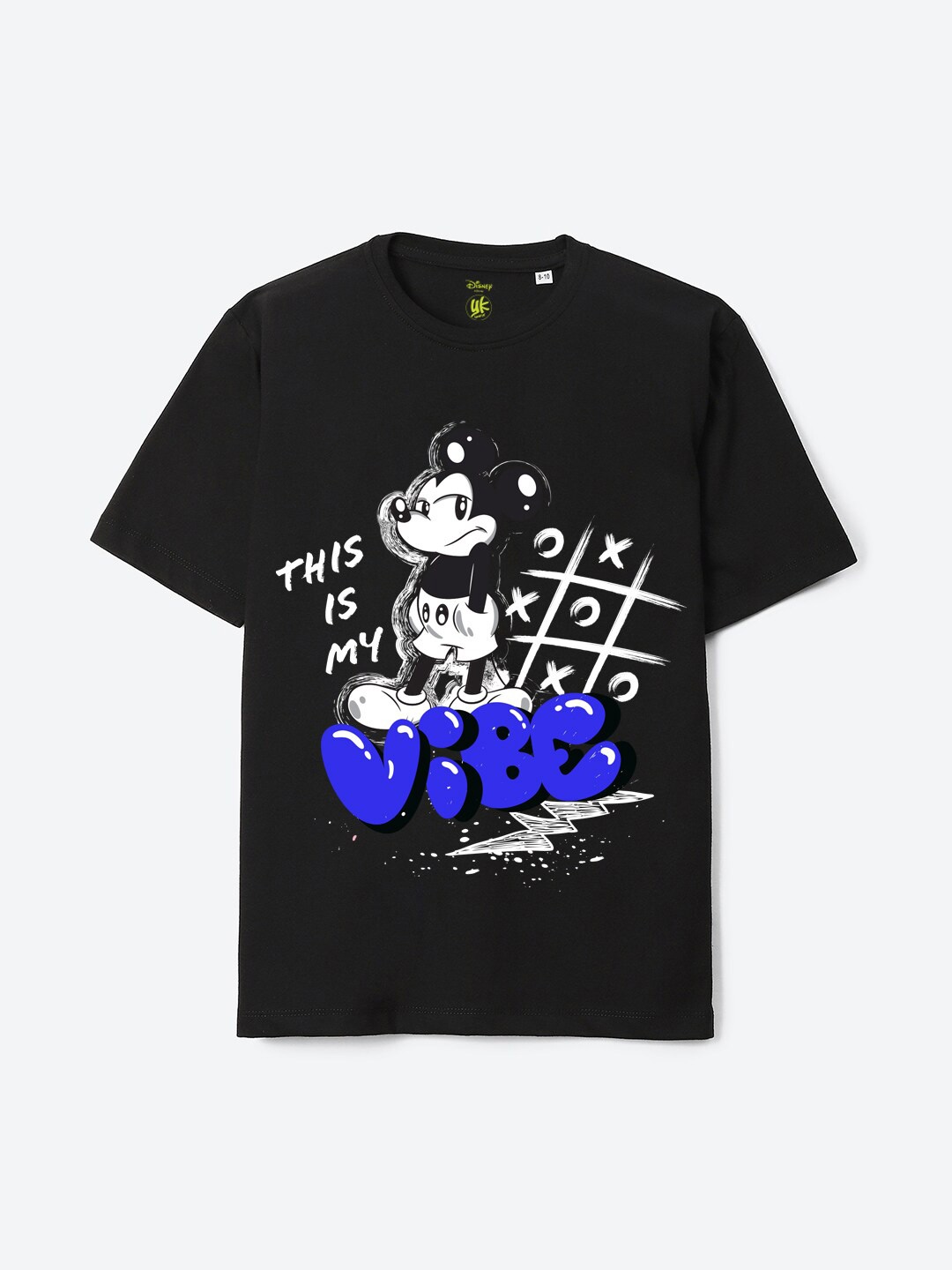 YK Disney Boys Mickey Mouse Printed V-Neck T-shirt, Black