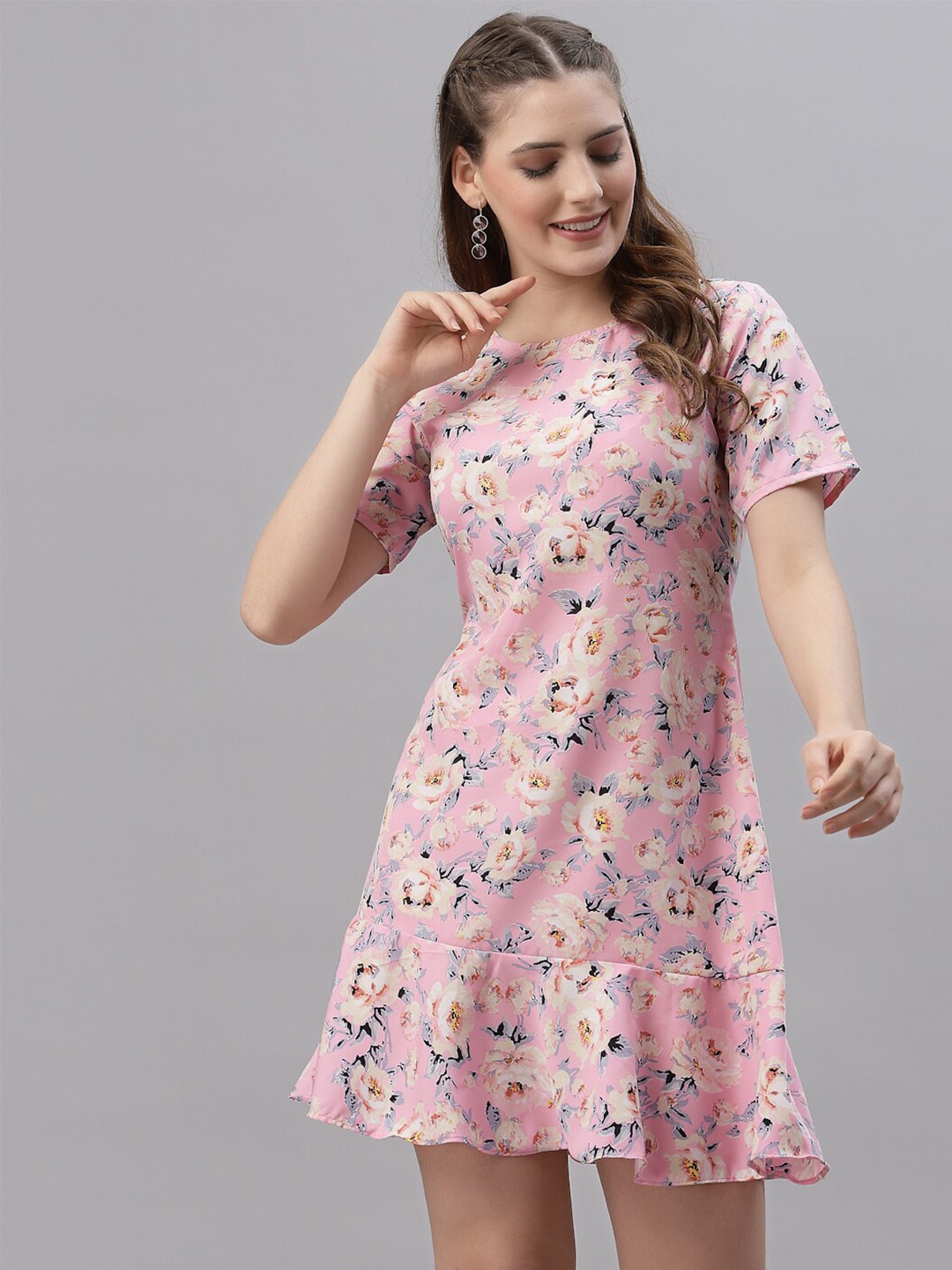 

BAESD Floral Printed A-Line Dress, Pink