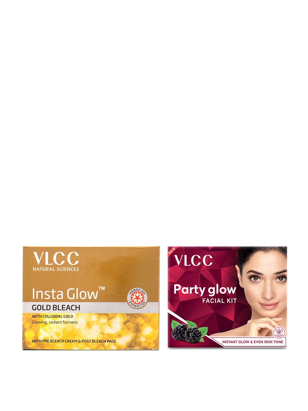 

VLCC Set of Party Glow Facial Kit - 60 g & Insta Glow Gold Bleach - 30 g, Pink