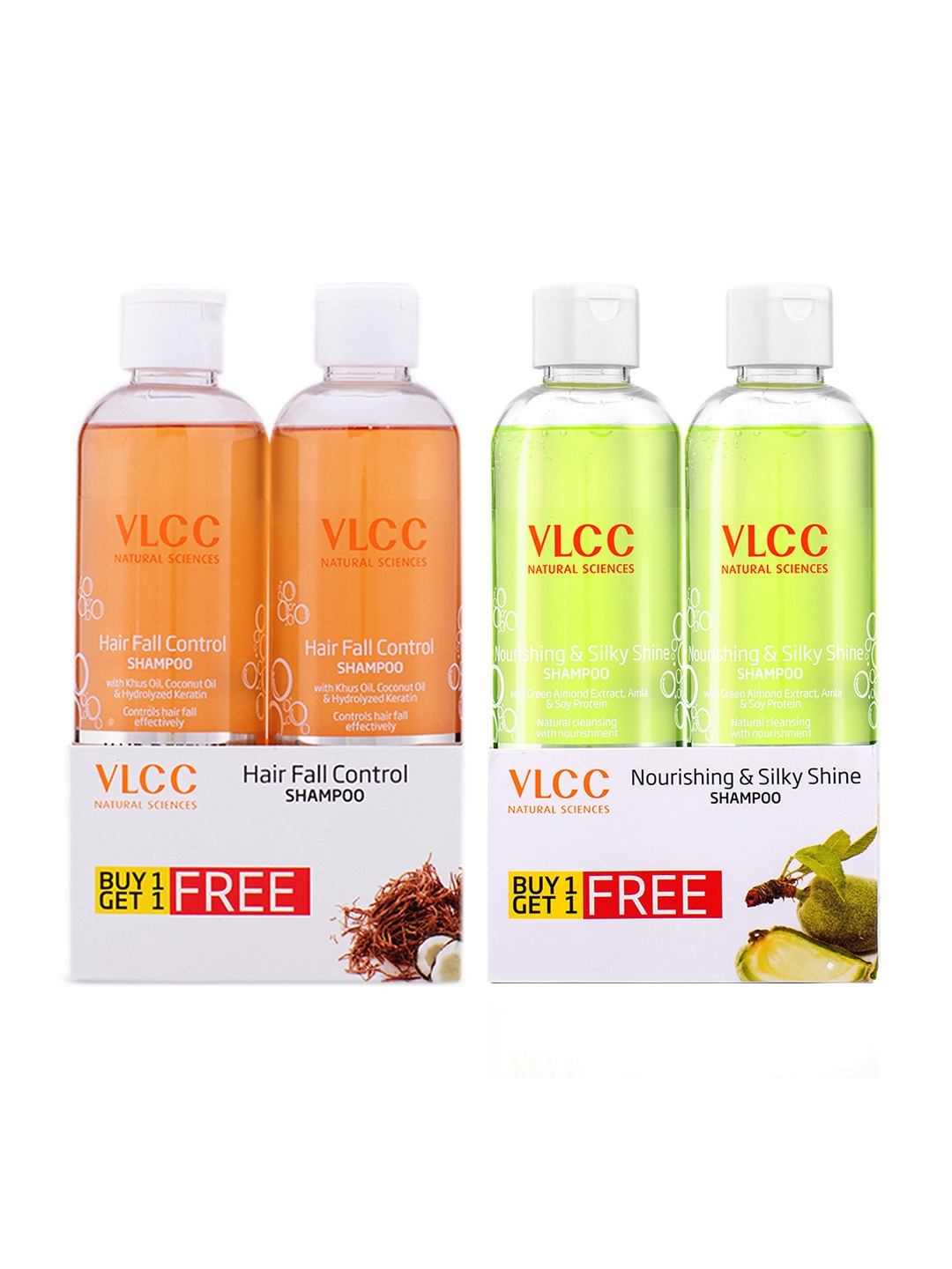 

VLCC Set of 4 Hair Defense Shampoos - 2 Nourishing & Silky Shine + 2 Hair Fall Control, Green
